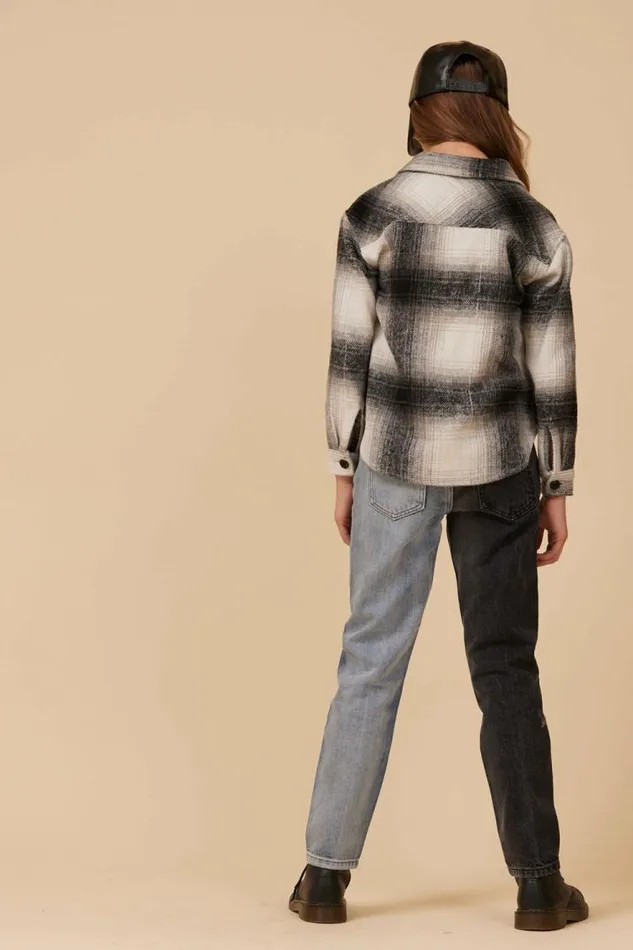 Women Vintage Havana Kids Tops FLANNEL SHACKET BLACK Grey