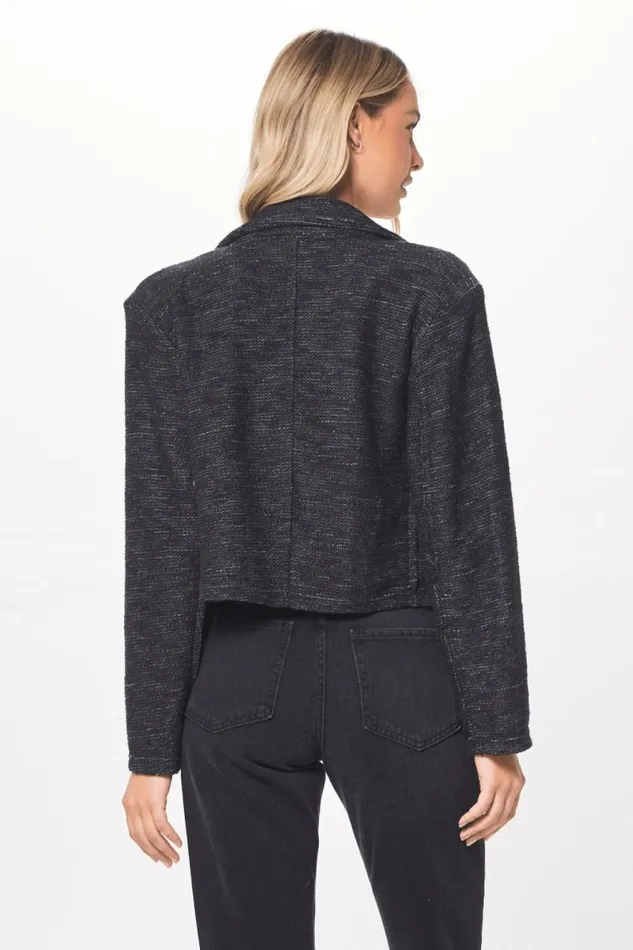 Women Vintage Havana Outerwear Charcoal Oversized Textured Knit Blazer Greyblack