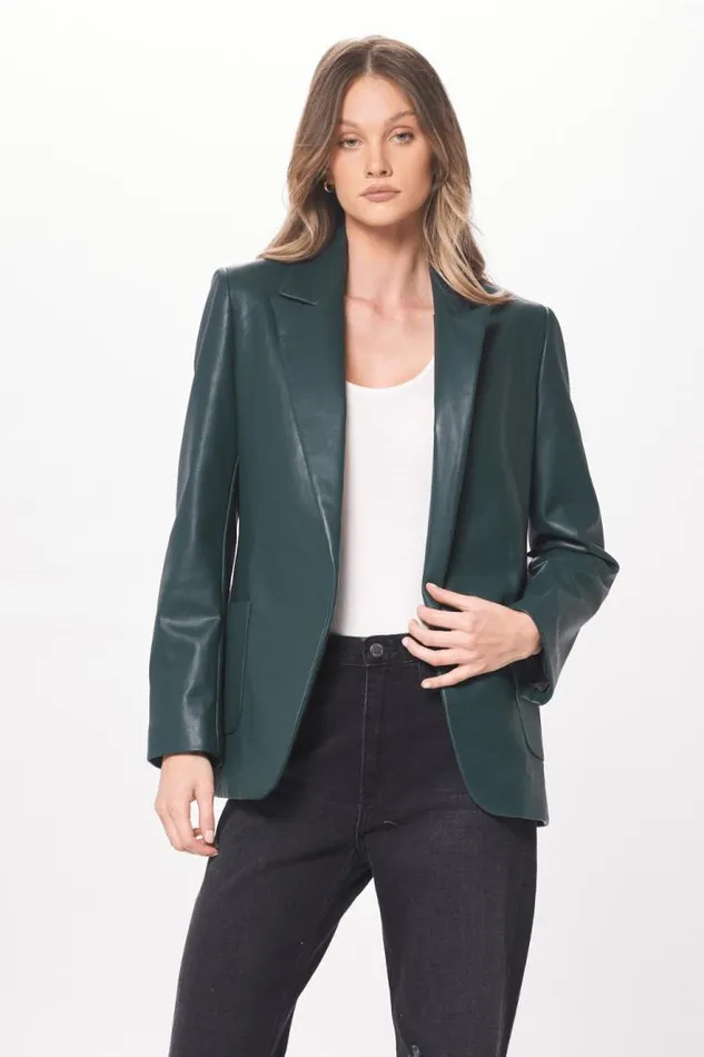 Women Vintage Havana Outerwear Forest Green Faux Leather Blazer Forest Green