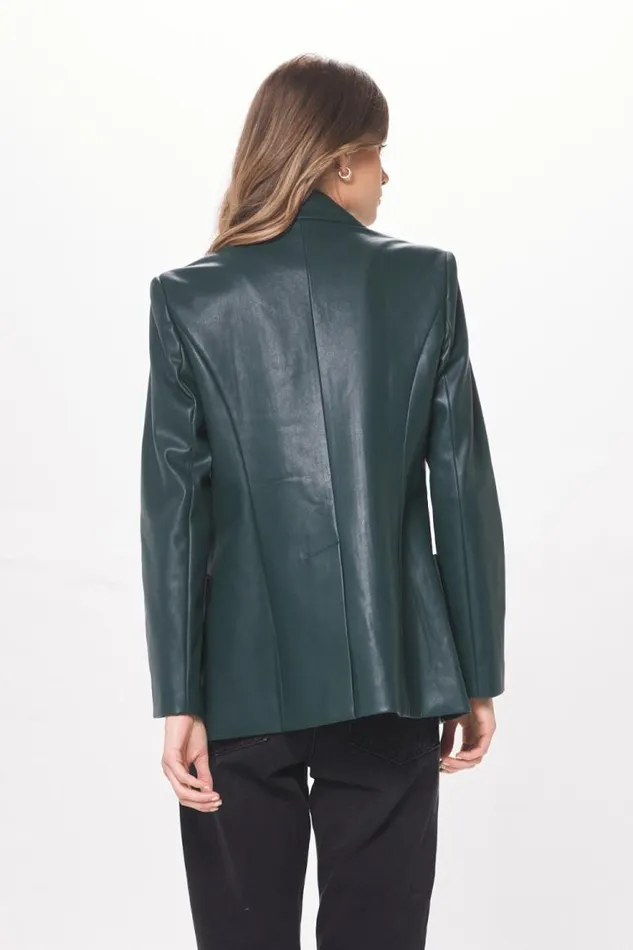 Women Vintage Havana Outerwear Forest Green Faux Leather Blazer Forest Green
