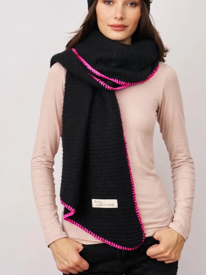 Women Vintage Havana Scarf Ruanas BLANKET STITCH KNIT SCARF 8211 BLACKB PINK Blackb Pink