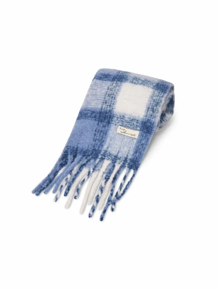 Women Vintage Havana Scarf Ruanas CHECK TASSEL SCARF 8211 BLUE Blue Women Vintage Havana Scarf Ruanas CHECK TASSEL SCARF 8211 BLUE Blue