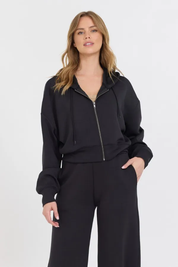 Women Vintage Havana Sweatshirts Black Cloud Fleece Crop Zip Up Black