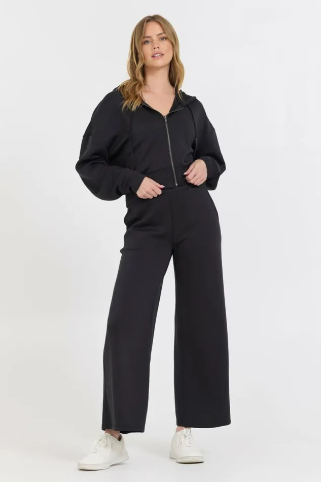 Women Vintage Havana Sweatshirts Black Cloud Fleece Crop Zip Up Black