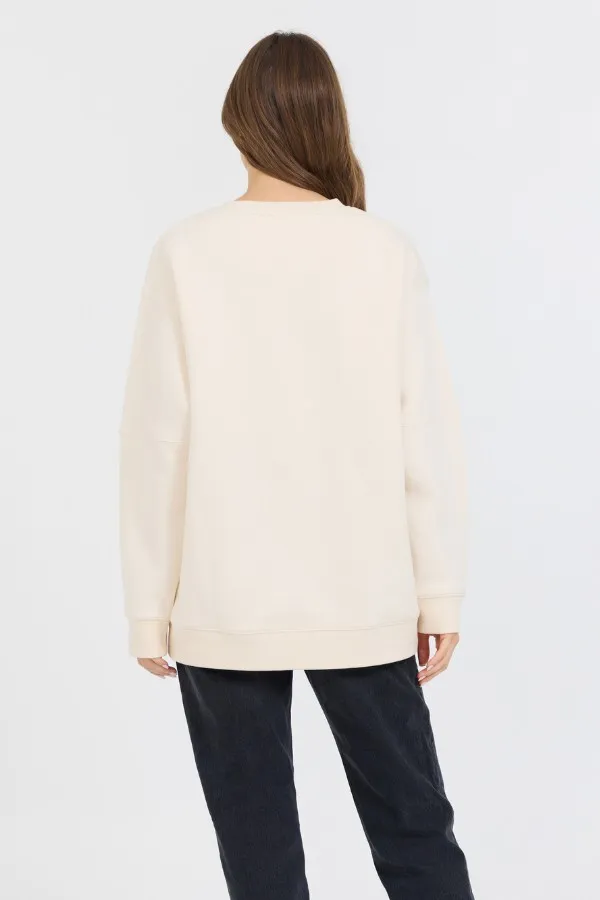 Women Vintage Havana Sweatshirts Cream W Royal Blue Garment Dye Fleece Crew W Glitter Print Cream