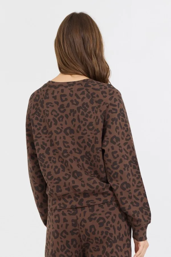 Women Vintage Havana Sweatshirts Leopard Printed Cloud Fleece Crewneck Leopard