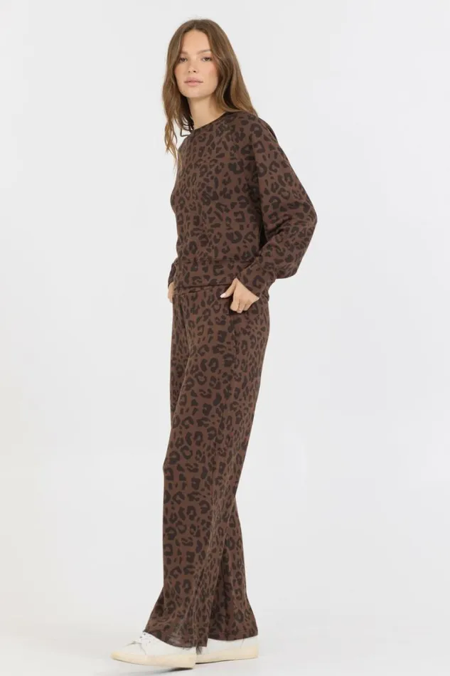 Women Vintage Havana Sweatshirts Leopard Printed Cloud Fleece Crewneck Leopard