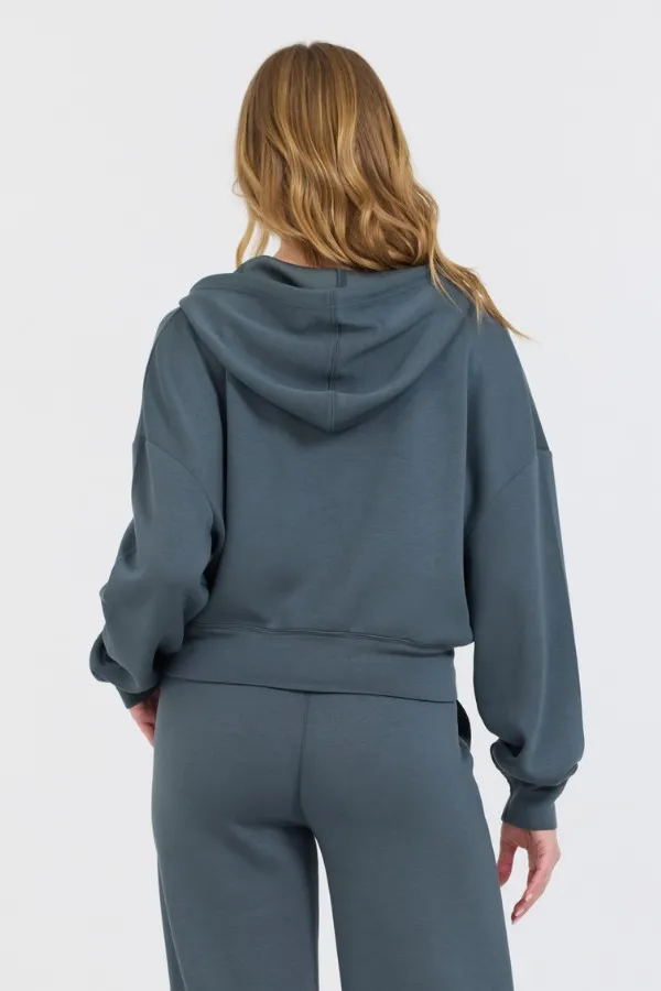 Women Vintage Havana Sweatshirts Mountain Grey Cloud Fleece Hoodie Grey
