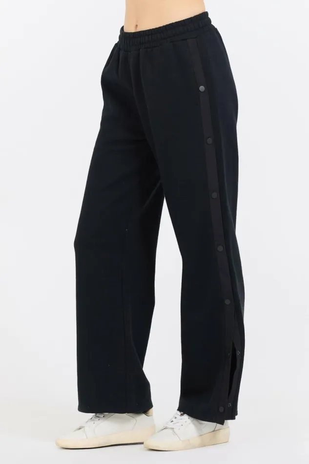 Women Vintage Havana Wide Leg Pants Black Brushed Snap Pant Black