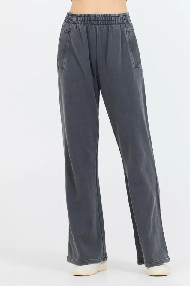 Women Vintage Havana Wide Leg Pants Washed Charcoal Garment Dye French Terry Flare Pant Charcoal Women Vintage Havana Wide Leg Pants Washed Charcoal Garment Dye French Terry Flare Pant Charcoal