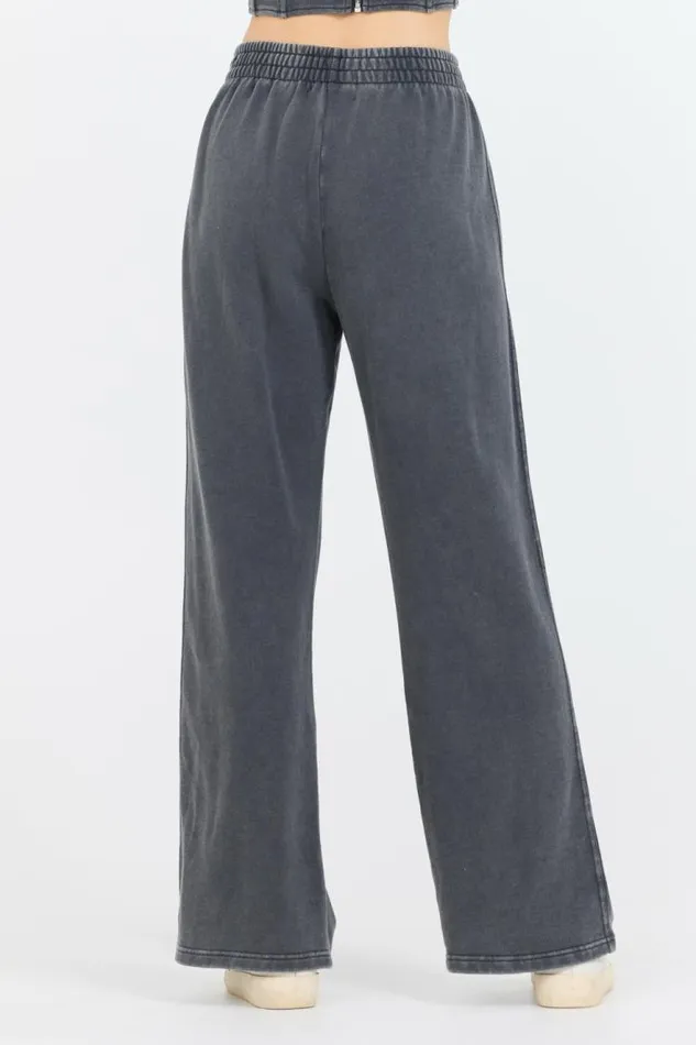 Women Vintage Havana Wide Leg Pants Washed Charcoal Garment Dye French Terry Flare Pant Charcoal