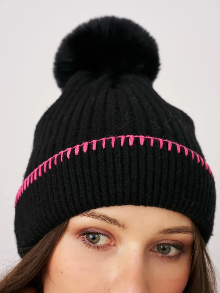 Women Vintage Havana Winter Hats RIBBED POMPOM BEANIE 8211 BLACKPINK Blackpink Women Vintage Havana Winter Hats RIBBED POMPOM BEANIE 8211 BLACKPINK Blackpink