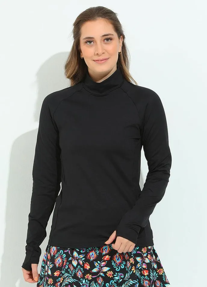 Women Warm Up Shirt Black Dona Jo Long Sleeve Shirts