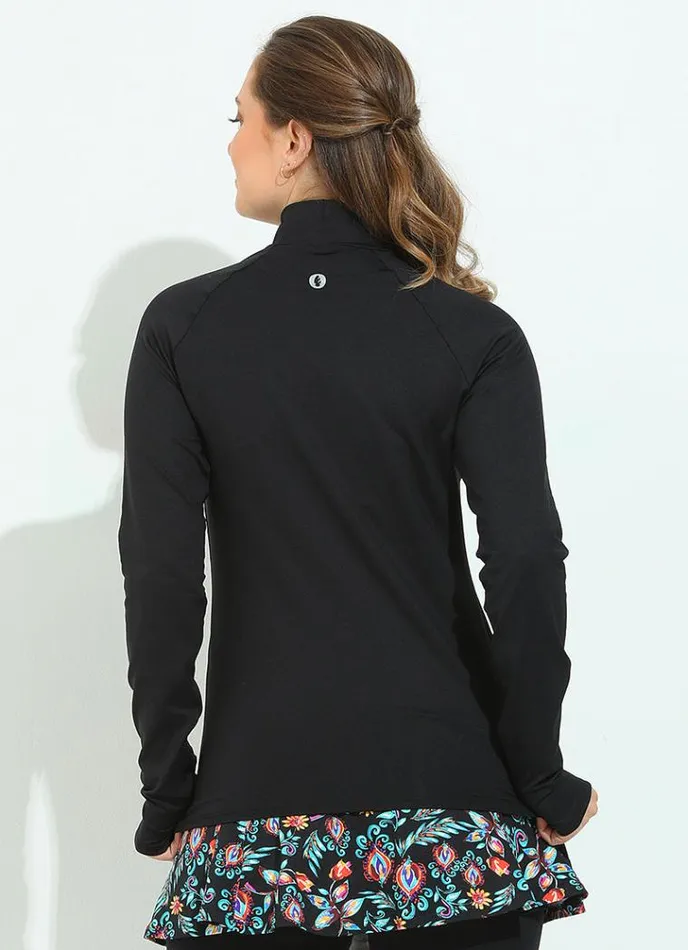 Women Warm Up Shirt Black Dona Jo Long Sleeve Shirts