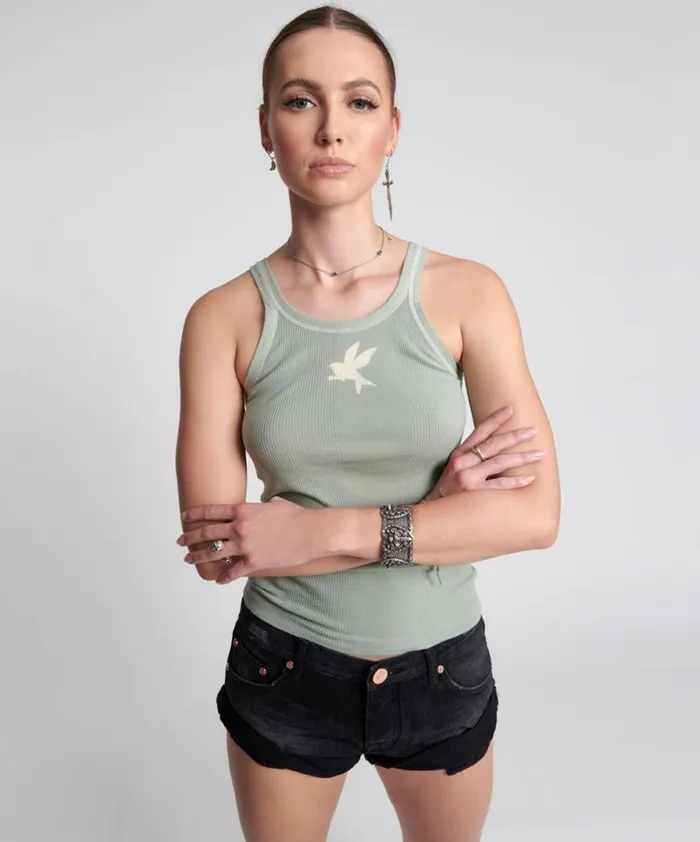 Women WASHED KHAKI BOWER BIRD SINGLET One Teaspoon Tees and Tanks