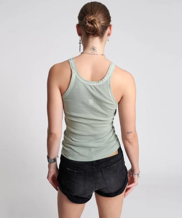 Women WASHED KHAKI BOWER BIRD SINGLET One Teaspoon Tees and Tanks Women WASHED KHAKI BOWER BIRD SINGLET One Teaspoon Tees and Tanks