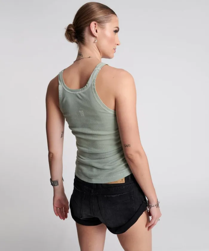 Women WASHED KHAKI BOWER BIRD SINGLET One Teaspoon Tees and Tanks Women WASHED KHAKI BOWER BIRD SINGLET One Teaspoon Tees and Tanks