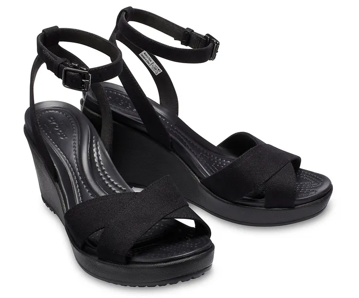 Women Wedges Crocs Leigh II CrossStrap Ankle Wedge Black Black