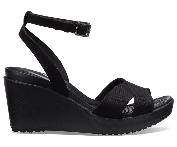 Women Wedges Crocs Leigh II CrossStrap Ankle Wedge Black Black