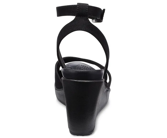 Women Wedges Crocs Leigh II CrossStrap Ankle Wedge Black Black