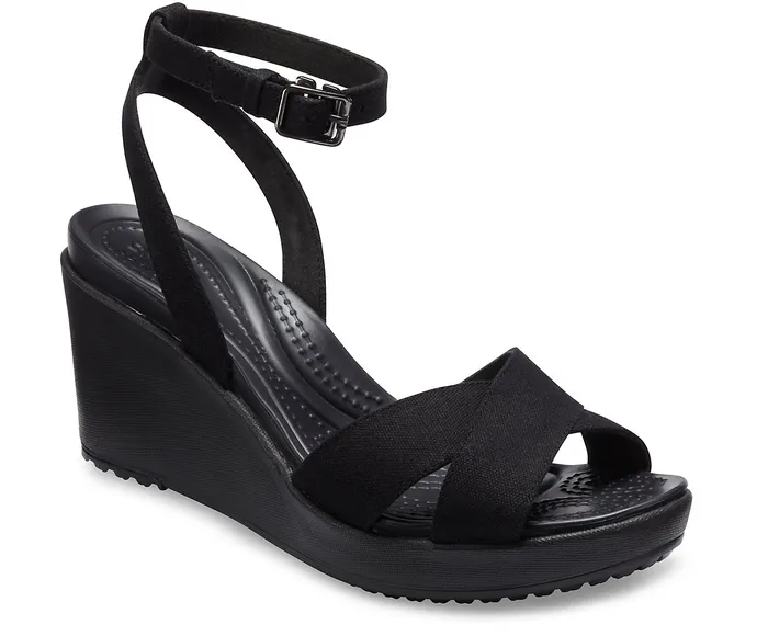 Women Wedges Crocs Leigh II CrossStrap Ankle Wedge Black Black