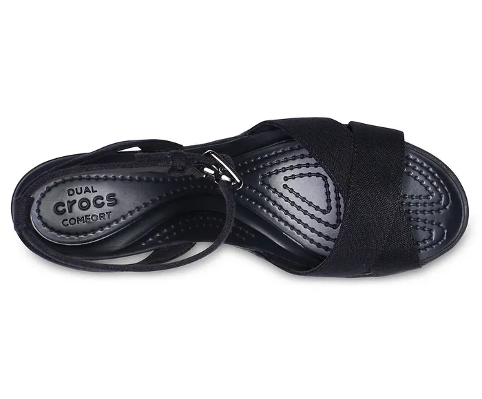 Women Wedges Crocs Leigh II CrossStrap Ankle Wedge Black Black