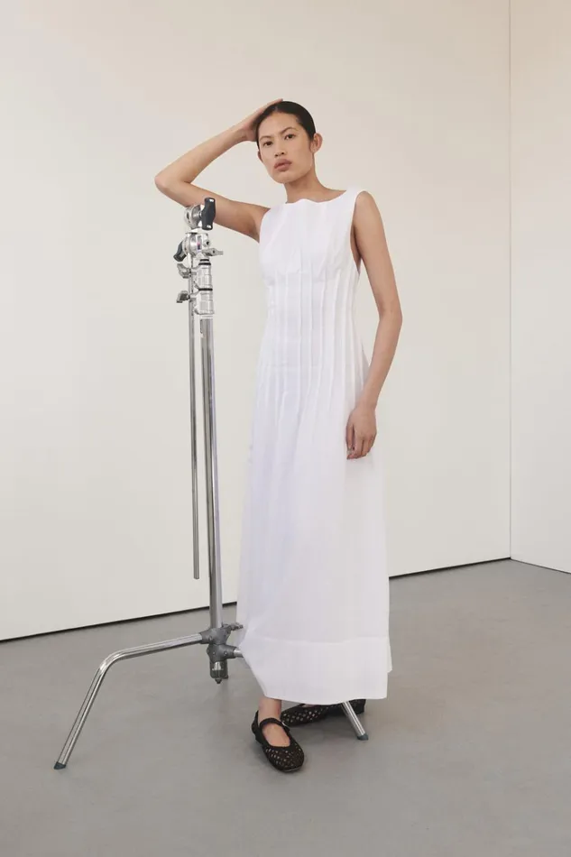 Women White Dresses DISSH MANA WHITE LINEN MIDI DRESS