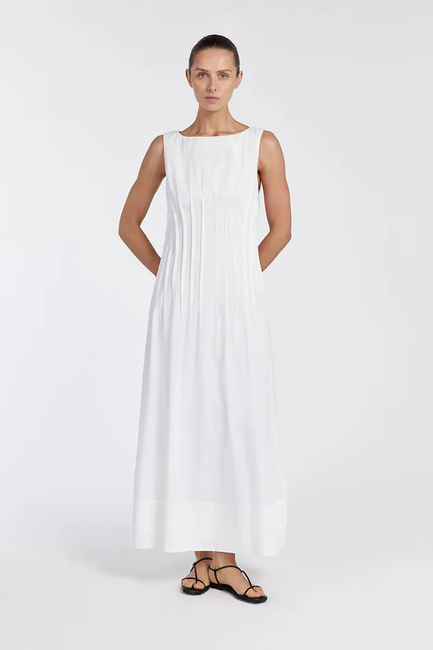 Women White Dresses DISSH MANA WHITE LINEN MIDI DRESS