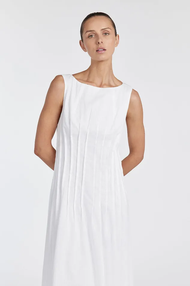 Women White Dresses DISSH MANA WHITE LINEN MIDI DRESS