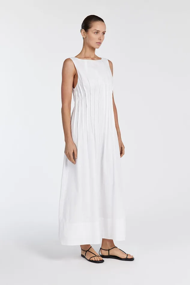 Women White Dresses DISSH MANA WHITE LINEN MIDI DRESS