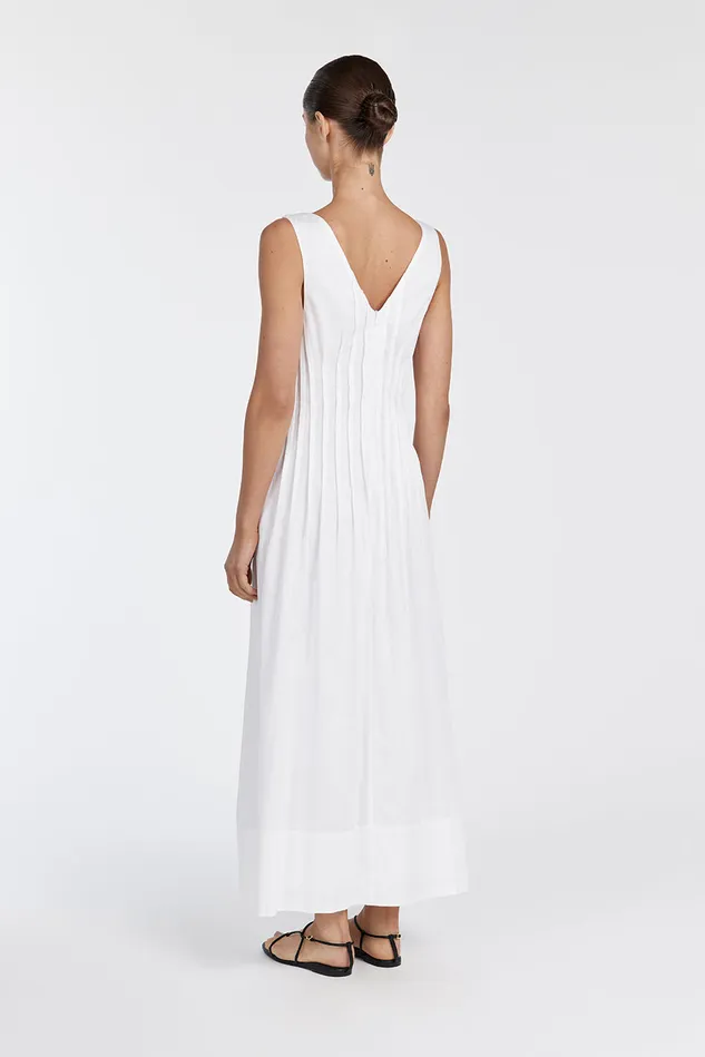 Women White Dresses DISSH MANA WHITE LINEN MIDI DRESS