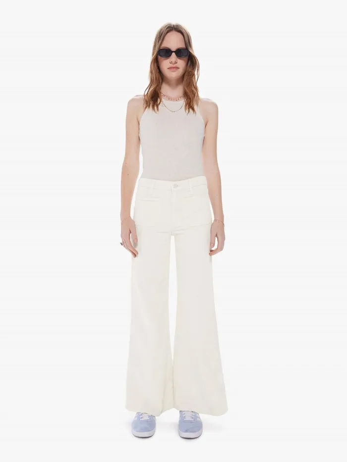 Women Wide Leg Mother Denim The Patch Pocket Roller Skimp Ivory