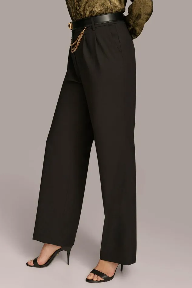 Women WIDE LEG TROUSER WITH CHAIN BELT Black Donna Karan New York Pants Women WIDE LEG TROUSER WITH CHAIN BELT Black Donna Karan New York Pants