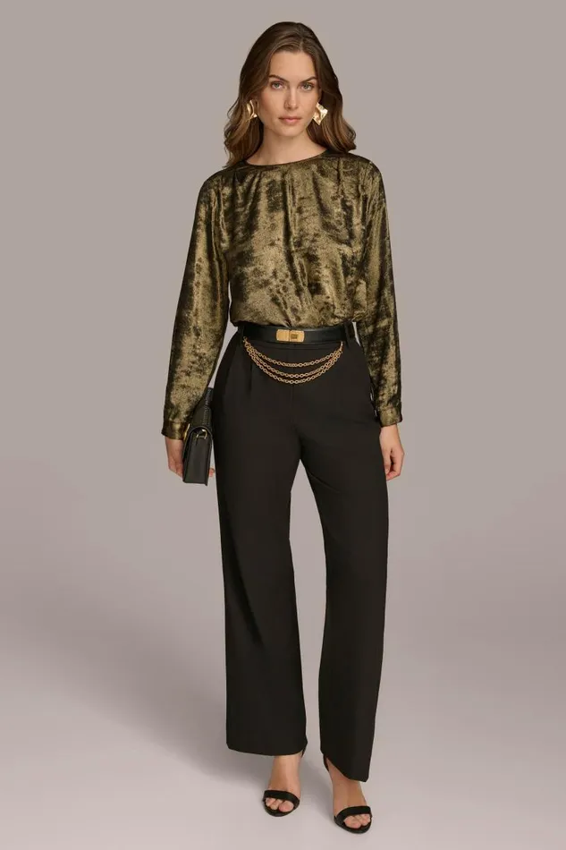 Women WIDE LEG TROUSER WITH CHAIN BELT Black Donna Karan New York Pants Women WIDE LEG TROUSER WITH CHAIN BELT Black Donna Karan New York Pants