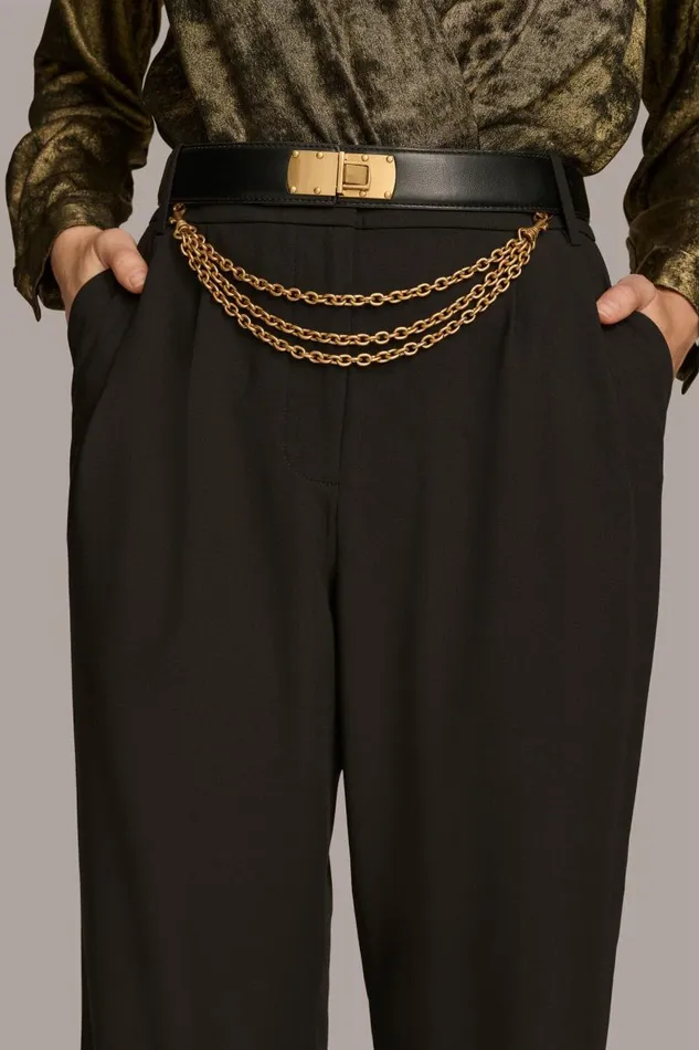Women WIDE LEG TROUSER WITH CHAIN BELT Black Donna Karan New York Pants Women WIDE LEG TROUSER WITH CHAIN BELT Black Donna Karan New York Pants