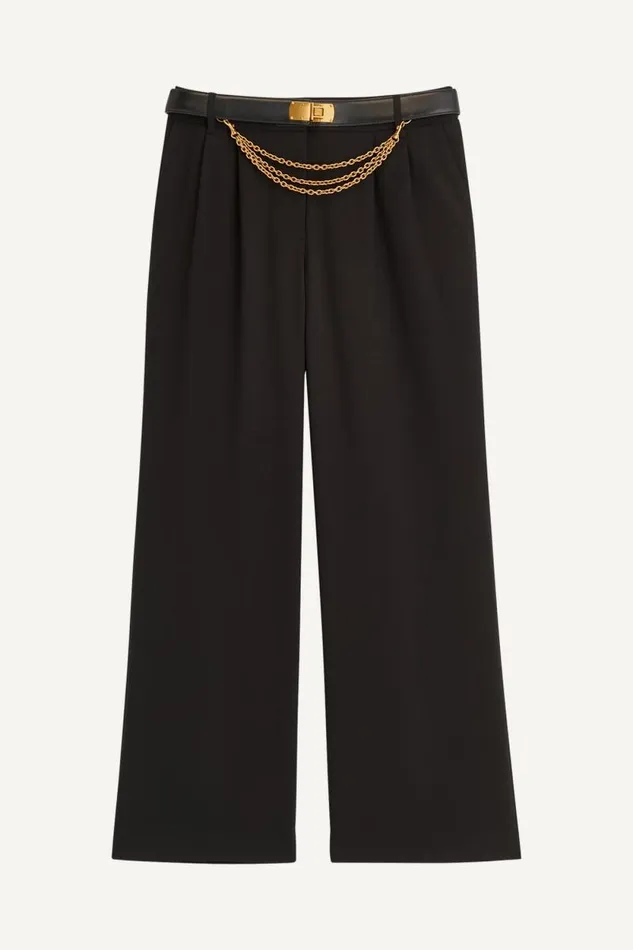 Women WIDE LEG TROUSER WITH CHAIN BELT Black Donna Karan New York Pants Women WIDE LEG TROUSER WITH CHAIN BELT Black Donna Karan New York Pants