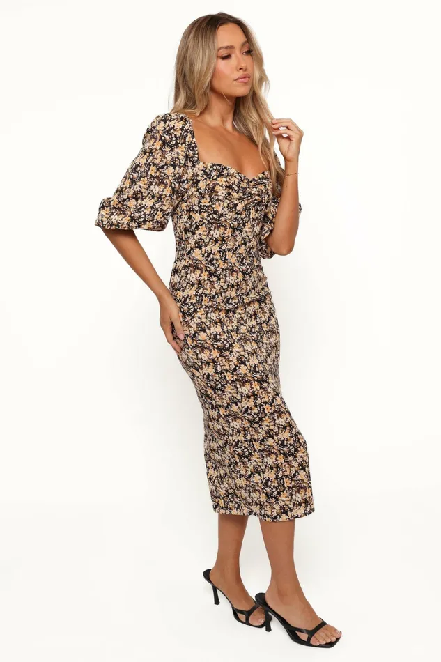 Women Winter Dresses Petal and Pup Oona Midi Dress Black Ditsy Floral