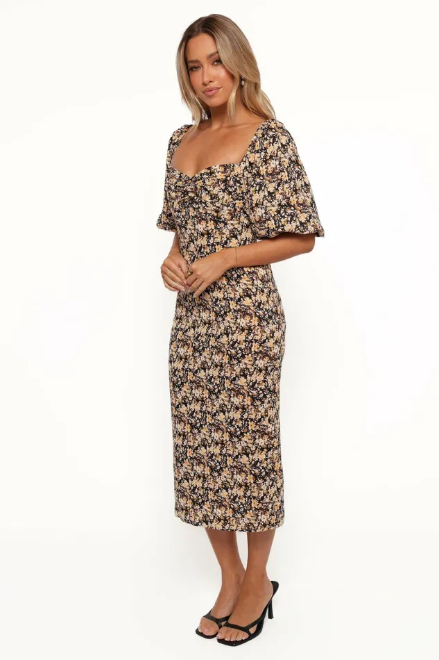 Women Winter Dresses Petal and Pup Oona Midi Dress Black Ditsy Floral