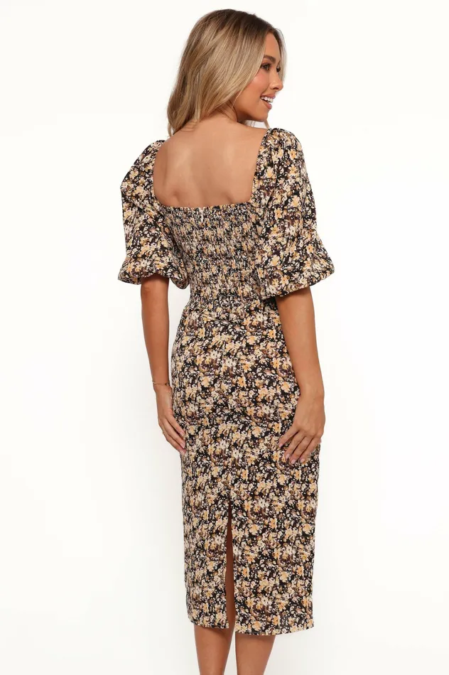 Women Winter Dresses Petal and Pup Oona Midi Dress Black Ditsy Floral