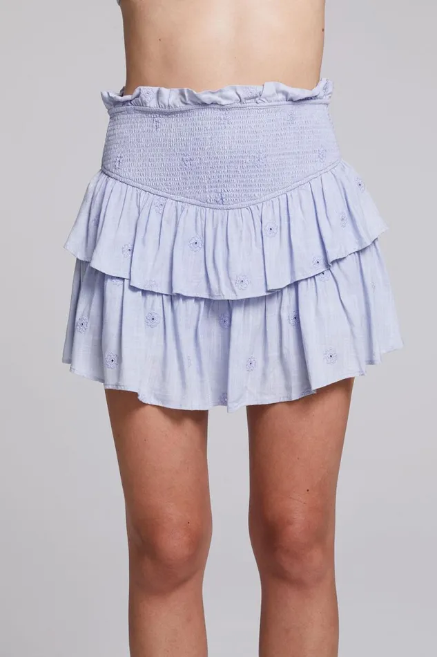 Womens Chaser Brand Bottoms Cruz Faded Denim Blue Mini Skirt