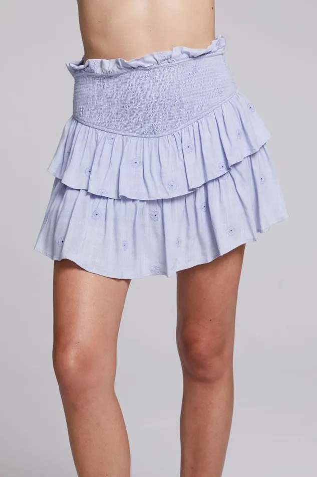 Womens Chaser Brand Bottoms Cruz Faded Denim Blue Mini Skirt