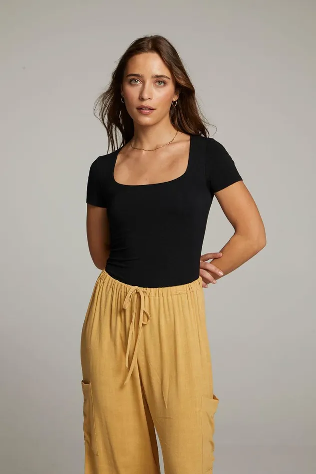Womens Chaser Brand Bottoms River True Black Bodysuit