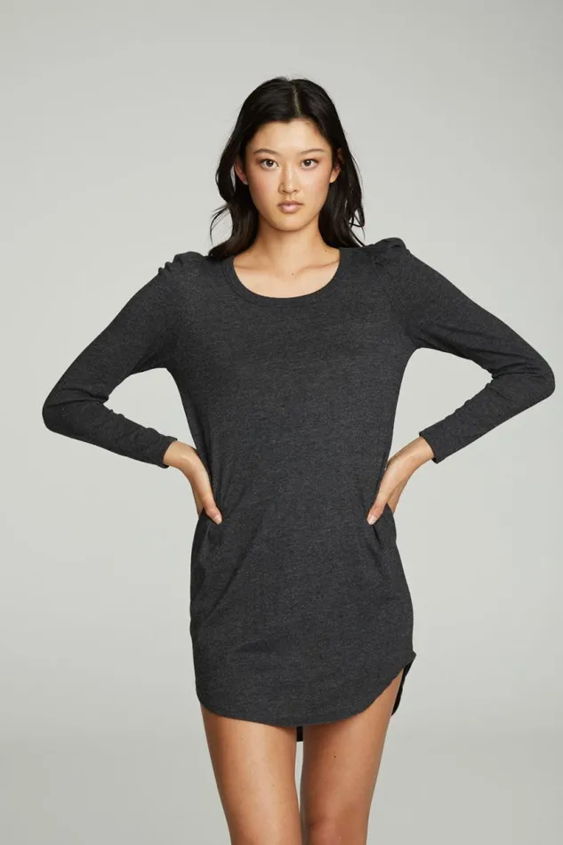 Womens Chaser Brand Dresses Puff Sleeve Shirttail Hi Lo Dress