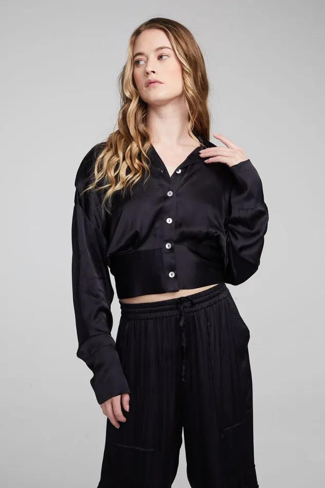 Womens Chaser Brand Loungewear Agnes Shadow Black Blouse