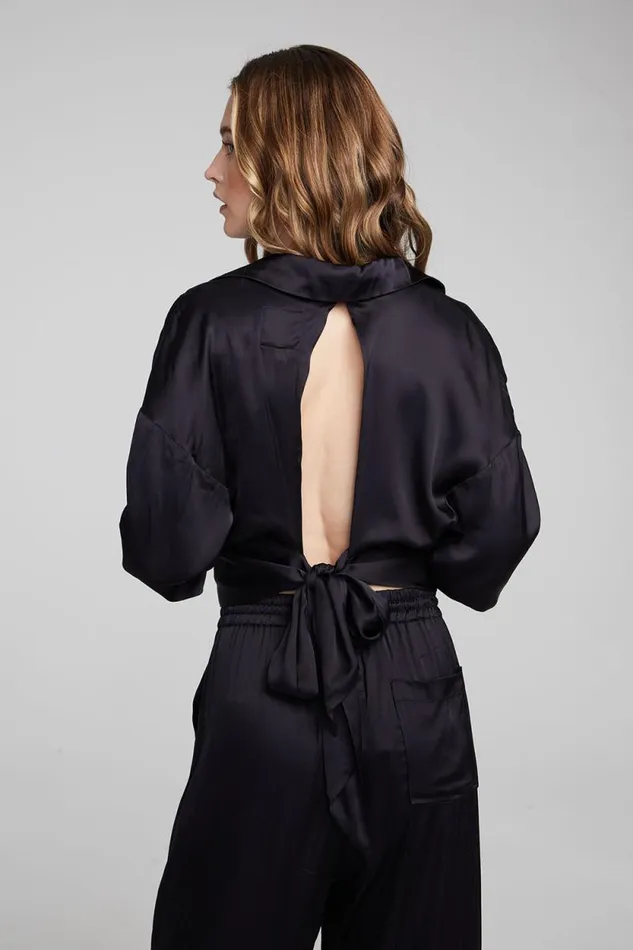 Womens Chaser Brand Loungewear Agnes Shadow Black Blouse