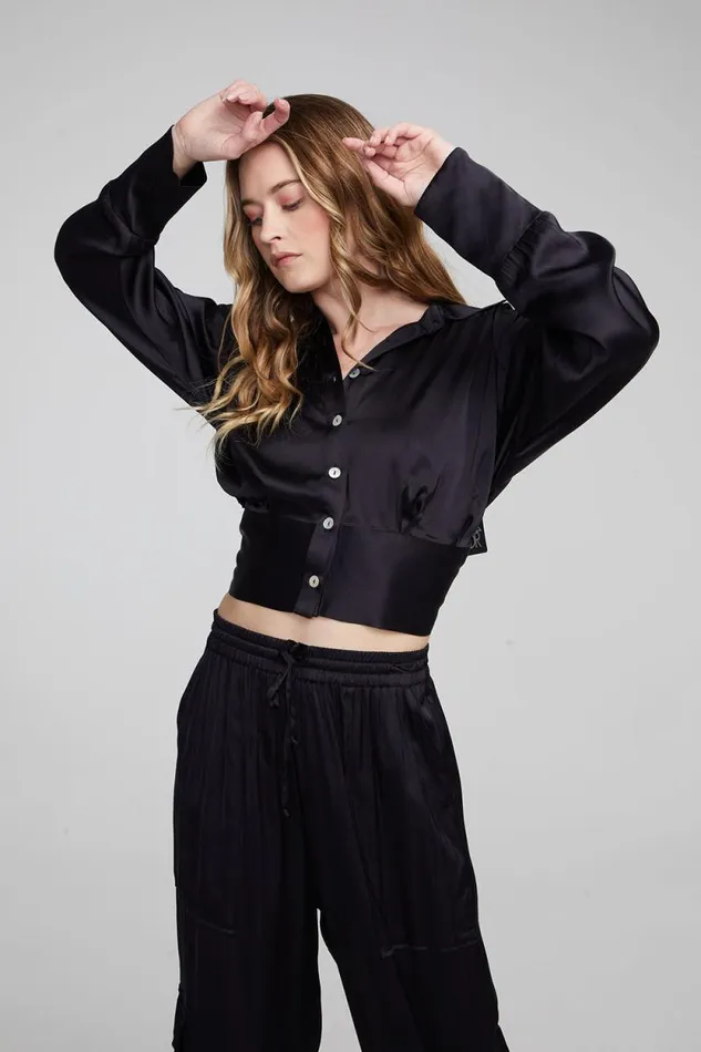 Womens Chaser Brand Loungewear Agnes Shadow Black Blouse