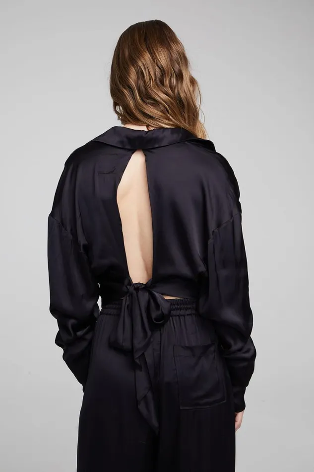 Womens Chaser Brand Loungewear Agnes Shadow Black Blouse
