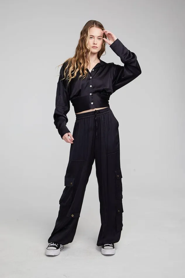 Womens Chaser Brand Loungewear Agnes Shadow Black Blouse