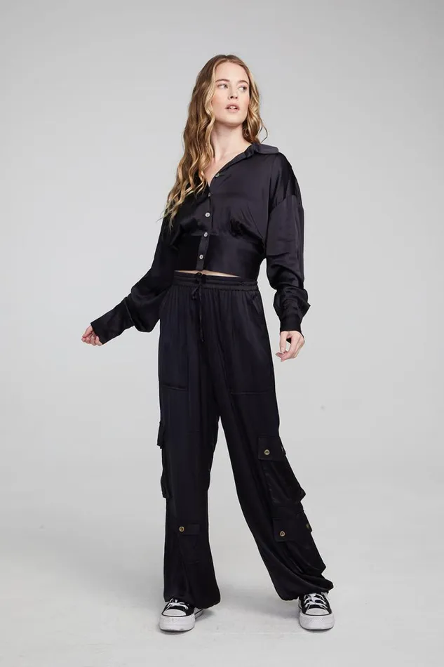 Womens Chaser Brand Loungewear Agnes Shadow Black Blouse