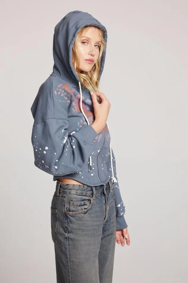 Womens Chaser Brand Outerwear Painted Butterfly Zip Up Hoodie